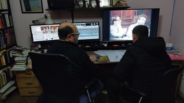 Director and editor at work in the editing room