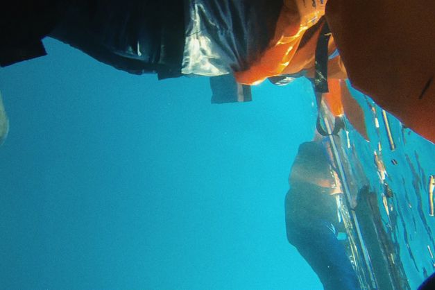 Film still from the film “Purple Sea” by Amel Alzakout and Khaled Abdulwahed.