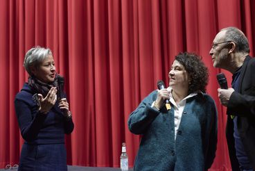 Noémie Lvovsky im Kino im Gespräch mit Moderatorin Birgit Kohler und Übersetzer Jörg Taszman