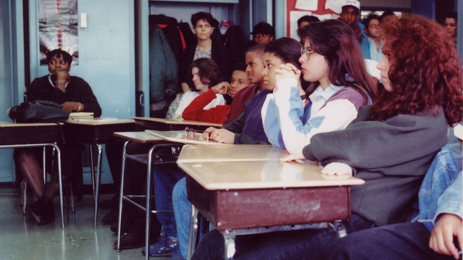 Film still from HIGH SCHOOL II. Stundents sitting in a classroom.