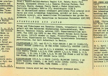 Ankündigung von Iimuras Programm im April 1973 im Arsenal-Programmzettel