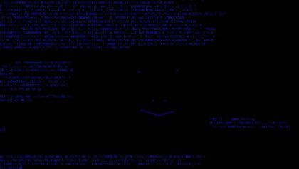 Blauer Code auf einem schwarzen Hintergrund. In der Mitte sind vier Punkte, die Augen und eine Nase suggerieren. Darunter zwei weitere Punkte, mit Linien verbunden, die einen Mund suggerieren.