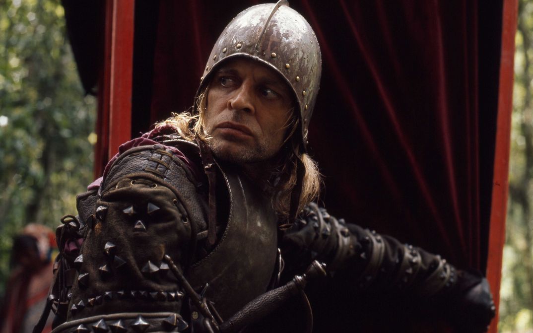 Film still from AGUIRRE: Klaus Kinski as Aguirre in war uniform.
