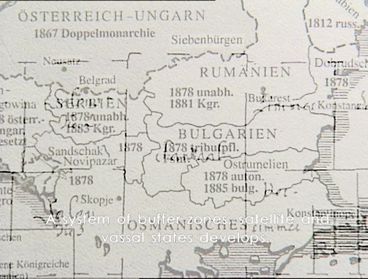 Still from the film "The Empty Center" by Hito Steyerl. A map of the norther Balkan region: Serbia, Romania, Bulgaria. 