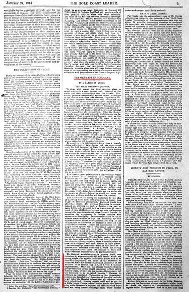 Artikel aus dem „Gold Coast Leader“ vom 24. Januar 1914 zur Praxis deutscher Männer, sich mit einheimischen Frauen zu verheiraten.