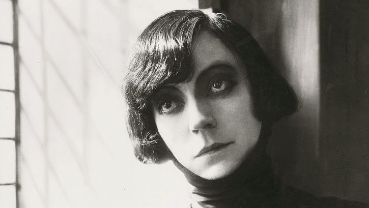 Film still from HAMLET. Close up of Asta Nielsen as Hamlet.