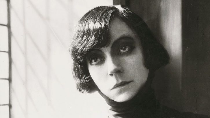 Film still from HAMLET. Close up of Asta Nielsen as Hamlet.