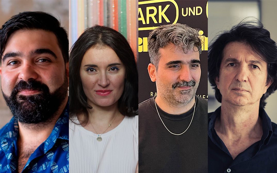 Eine Collage mit Porträtfotos von Can Sungu, Cana Bilir-Meier, Cem Kaya und Yüksel Yavuz.