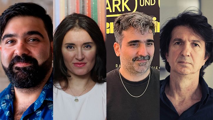 Eine Collage mit Porträtfotos von Can Sungu, Cana Bilir-Meier, Cem Kaya und Yüksel Yavuz.