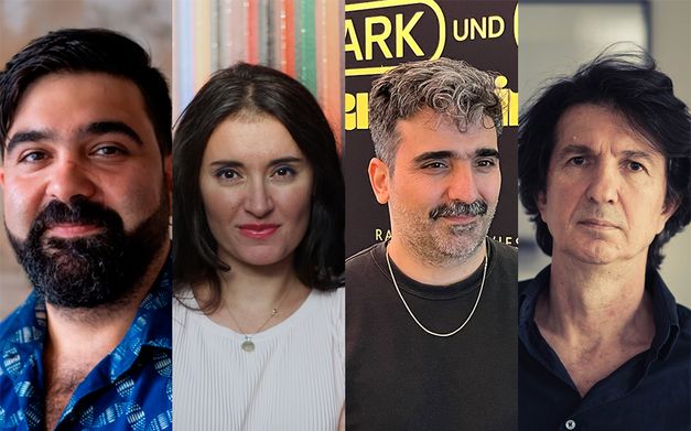 Eine Collage mit Porträtfotos von Can Sungu, Cana Bilir-Meier, Cem Kaya und Yüksel Yavuz.