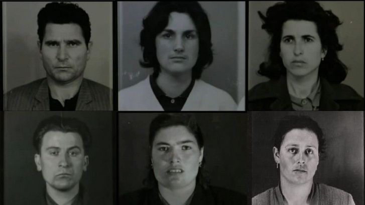 Filmstill aus 48: Eine Collage in schwarz-weiß von sechs Porträtfotos.