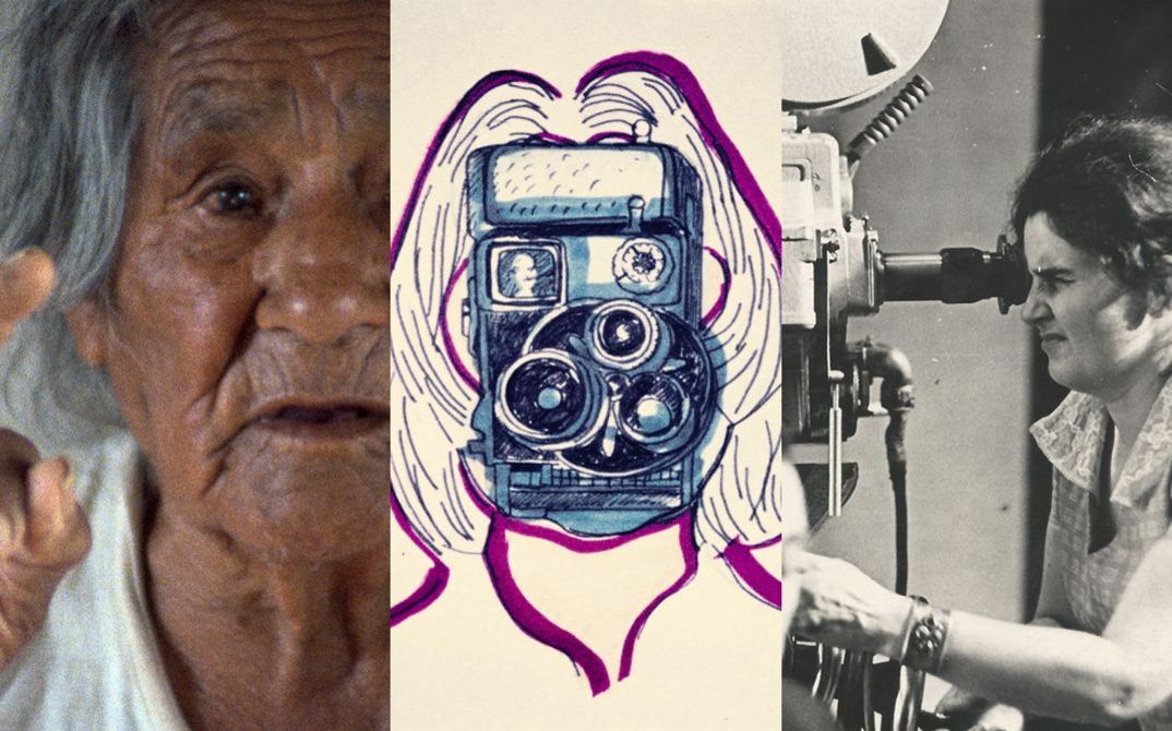 Collage aus Stills aus TECHQUA, Kurzfilmen von Maria Lassnik, und Lana Gogoberidze an der Kamera.   