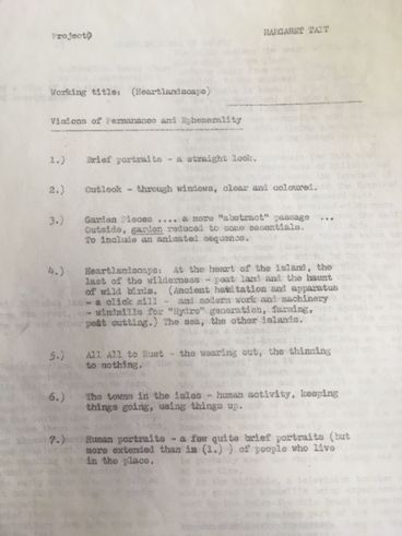 A document with typed descriptions of the film’s intended style, and expected shots.