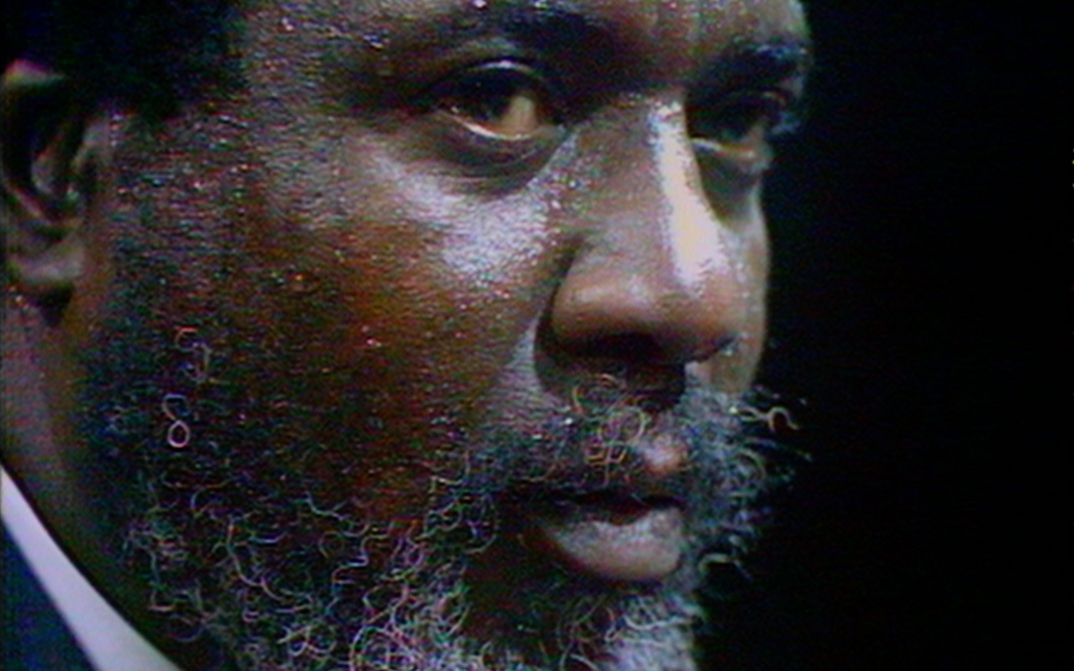 Still from “Rewind & Play“. A close-up of Thelonious Monk