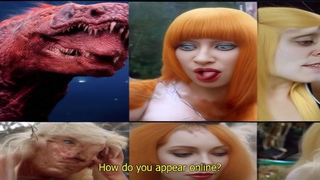 Collage aus Gesichtern und Tierdarstellung, Text im Bild: „How do you appear online?“.