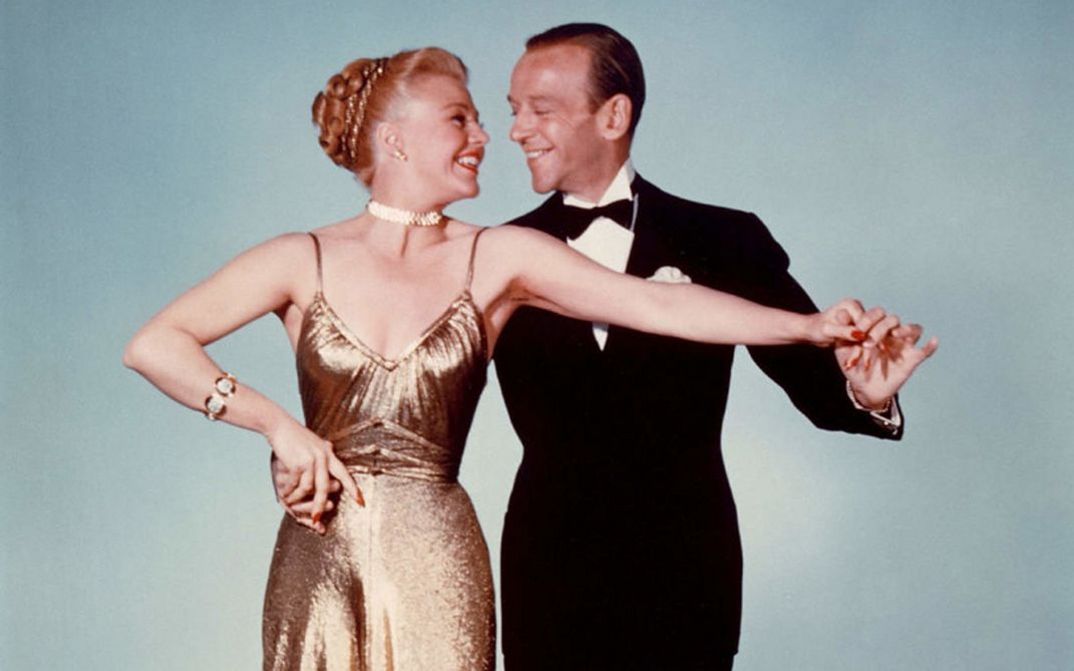 Film still from THE BARKLEYS OF BROADWAY. Ginger Rogers and Fred Astaire dancing.