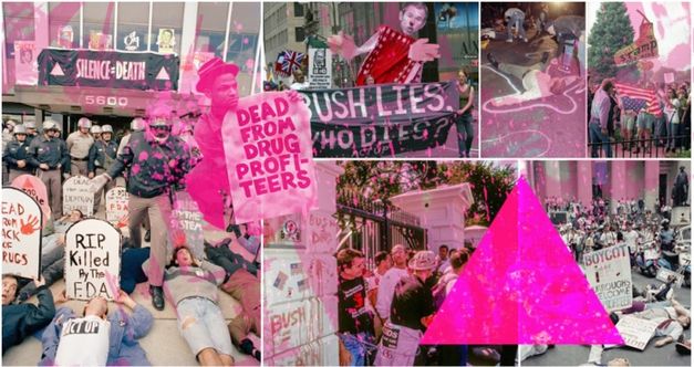 Filmstill aus UNITED IN ANGER: A HISTORY OF ACT UP: Eine Collage von Straßenaktionen von ACT UP.