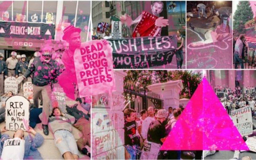 Filmstill aus UNITED IN ANGER: A HISTORY OF ACT UP: Eine Collage von Straßenaktionen von ACT UP.